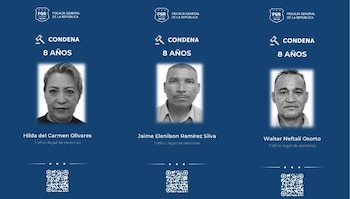 Osorto lideraba la estructura criminal, mientras Olivares identificaba posibles migrantes y Ramírez Silva albergaba y guiaba a las víctimas cerca de cruces no autorizados. (Cortesía: Fiscalía General de la República)