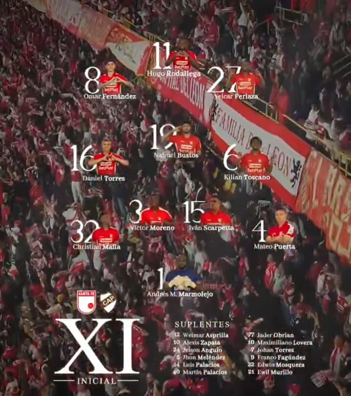 Alineación de Santa Fe para su partido contra Platense por la Copa Libertadores en El Campín - crédito Santa Fe