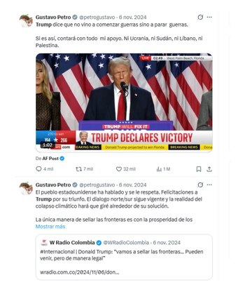 Mensajes de Gustavo Petro contra Donald Trump