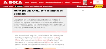 A Bola destacó a Jhon Arias y a Santiago Arias por el dominio del costado derecho de Colombia en ataque y defensa - Captura de Pantalla Abola