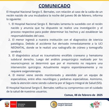 Comunicado del Hospital Nacional Sergio