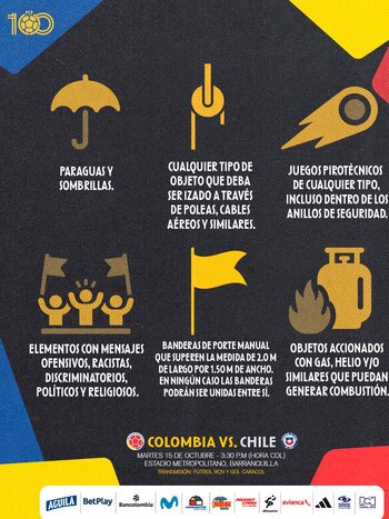 También están prohibidos estos elementos - crédito @FCFSeleccionCol / X