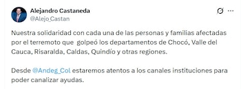 Alejandro Castañeda, presidente de Andeg, dice que el gremio está atento para canalizar ayudas - crédito @Alejo_Castan/X