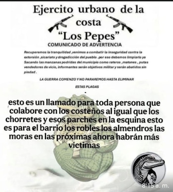 Presunto panfleto que estaría atemorizando a por lo menos 8 entidades educativas en Barranquilla - crédito @NoticiasExtraCo / X