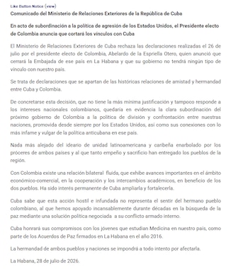 Cancillería de Cupa - crédito Cancillería de Cuba