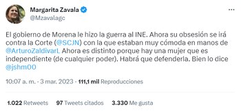 Margarita Zavala acusó a Morena
