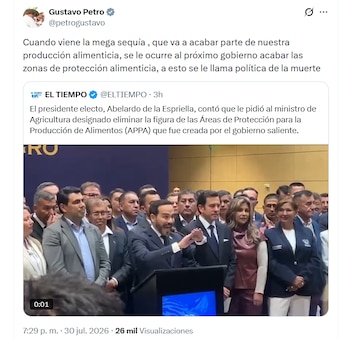 Gustavo Petro cuestionó la decisión del presidente electo Abelardo de la Espriella de ordenar la eliminación de las Appa - crédito @petrogustavo/X