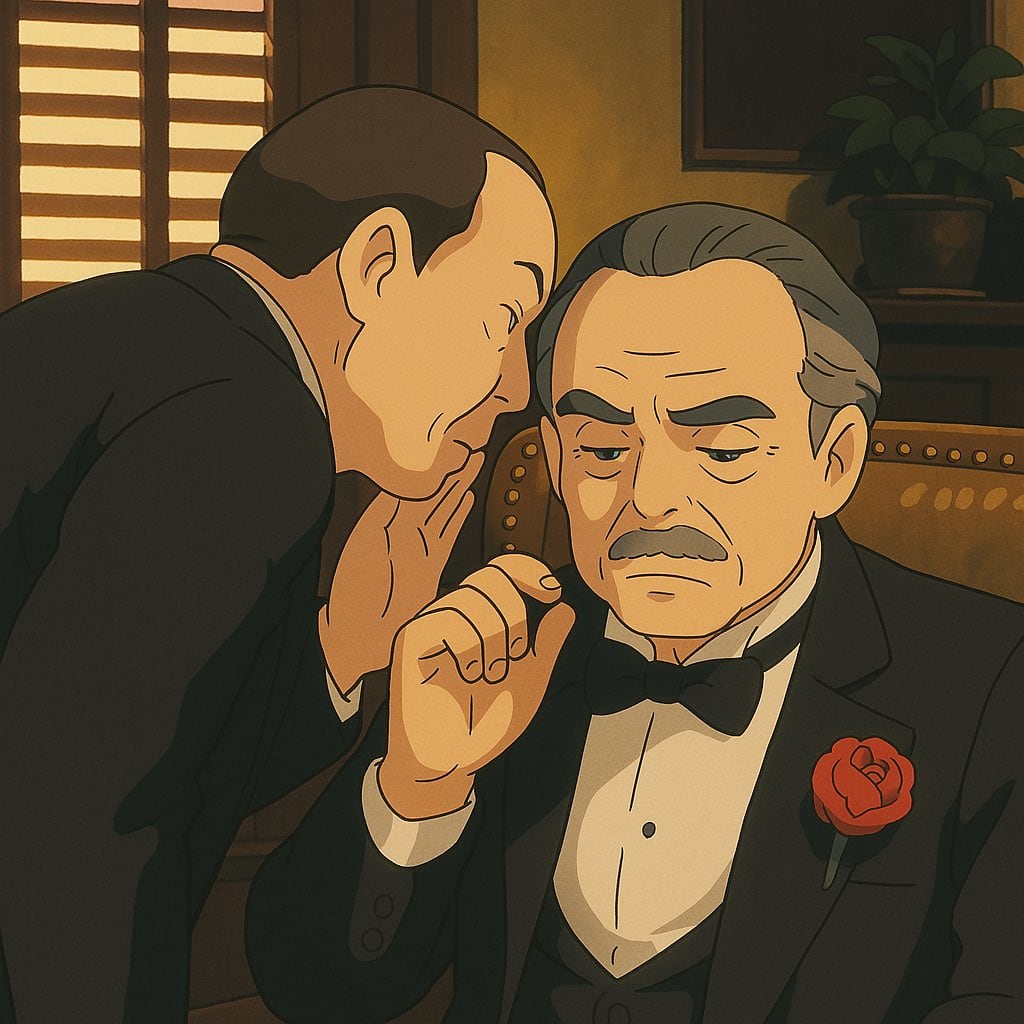Muchos usuarios están utilizando esta función de IA para ilustrar películas conocidas, como El Padrino, en versión de Studios Ghibli. (Creado con ChatGPT)