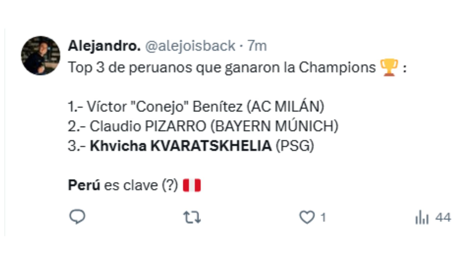 Peruanos consideran a Khvicha Kvaratskhelia como su compatriota tras bicampeonato en Champions League.