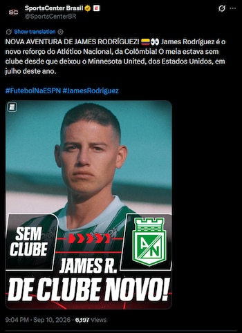 La filial del noticiero deportivo más importante de la región en Brasil calificó el fichaje como una "aventura"-crédito @SportCenterBR/X