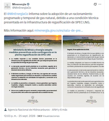 Ministerio de Minas dispuso el racionamiento de la regasificadora de Spec