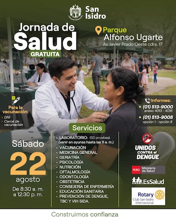 Los vecinos recibirán orientación para prevenir enfermedades como dengue, tuberculosis y VIH-SIDA, además de recomendaciones de educación sanitaria y autocuidado - Créditos: Municipalidad de San Isidro.