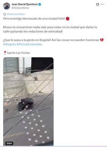 Juan David Quintero denunció el hecho en sus redes sociales - crédito @JD_Quinteror / X