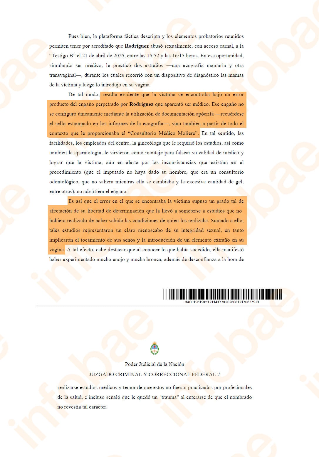 Casanello consideró que los estudios representaron “un claro menoscabo de su integridad sexual”