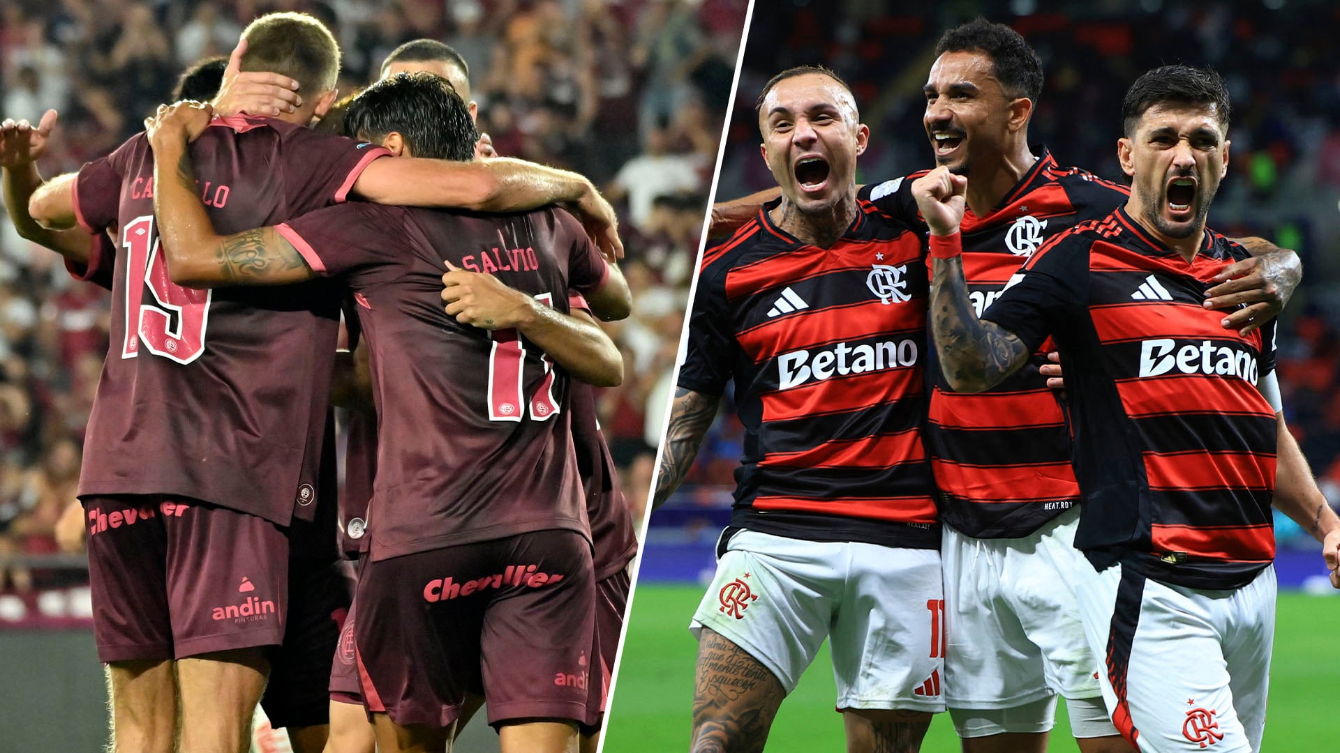 Jugadores de Lanús y Flamengo muestran su fervor y alegría en momentos capturados que preceden a su esperado enfrentamiento deportivo. (.)