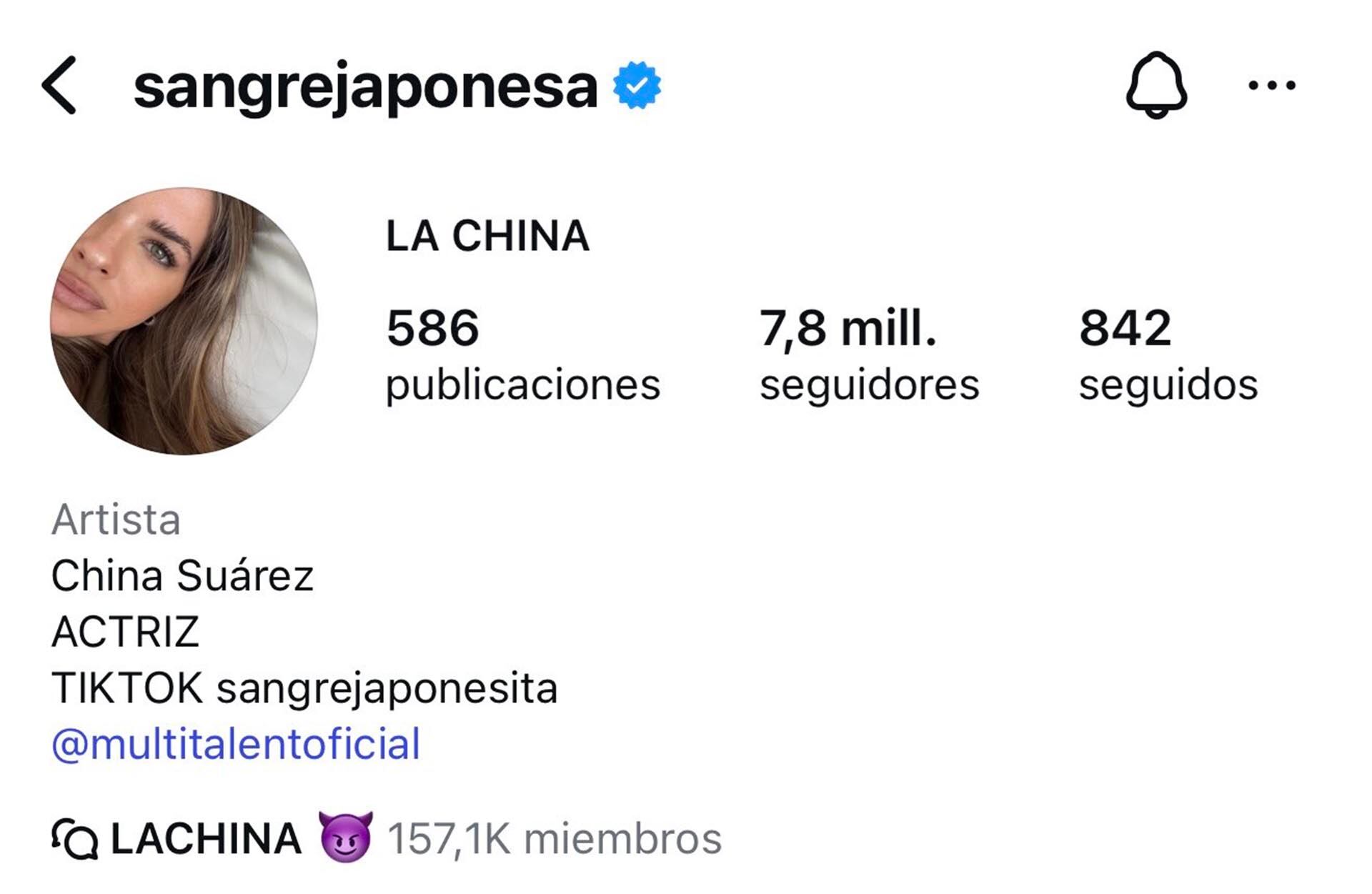 La nueva descripción en el perfil de la exCasi Ángeles, donde eliminó la palabra