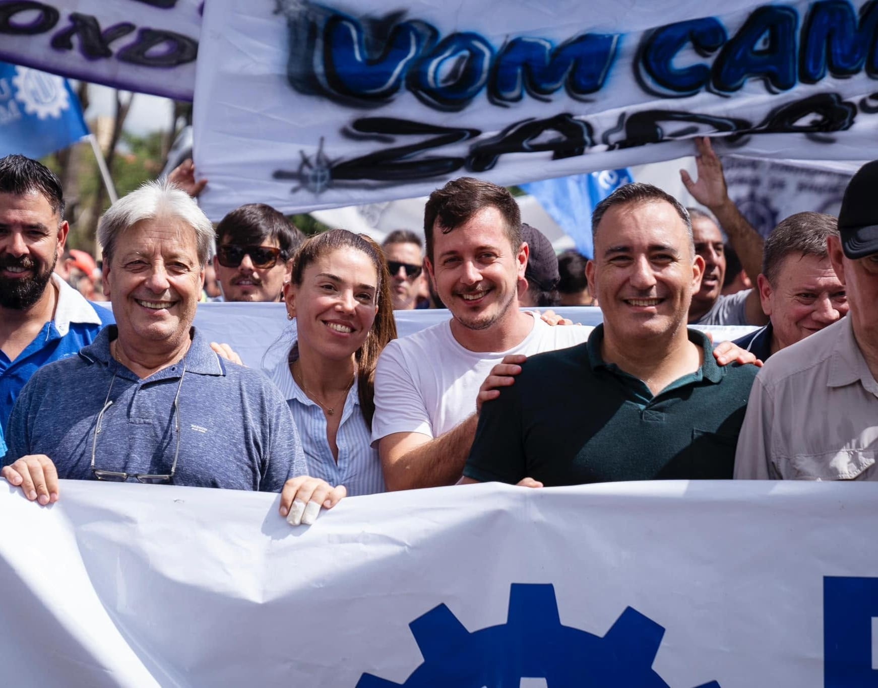 Abel Furlán y María Soledad Calle, en una marcha de la UOM Zárate-Campana