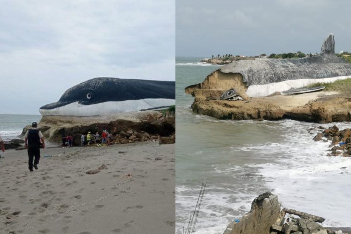 Playa Delfín antes y después. (Composición con fotografías de El Universo y Primicias)