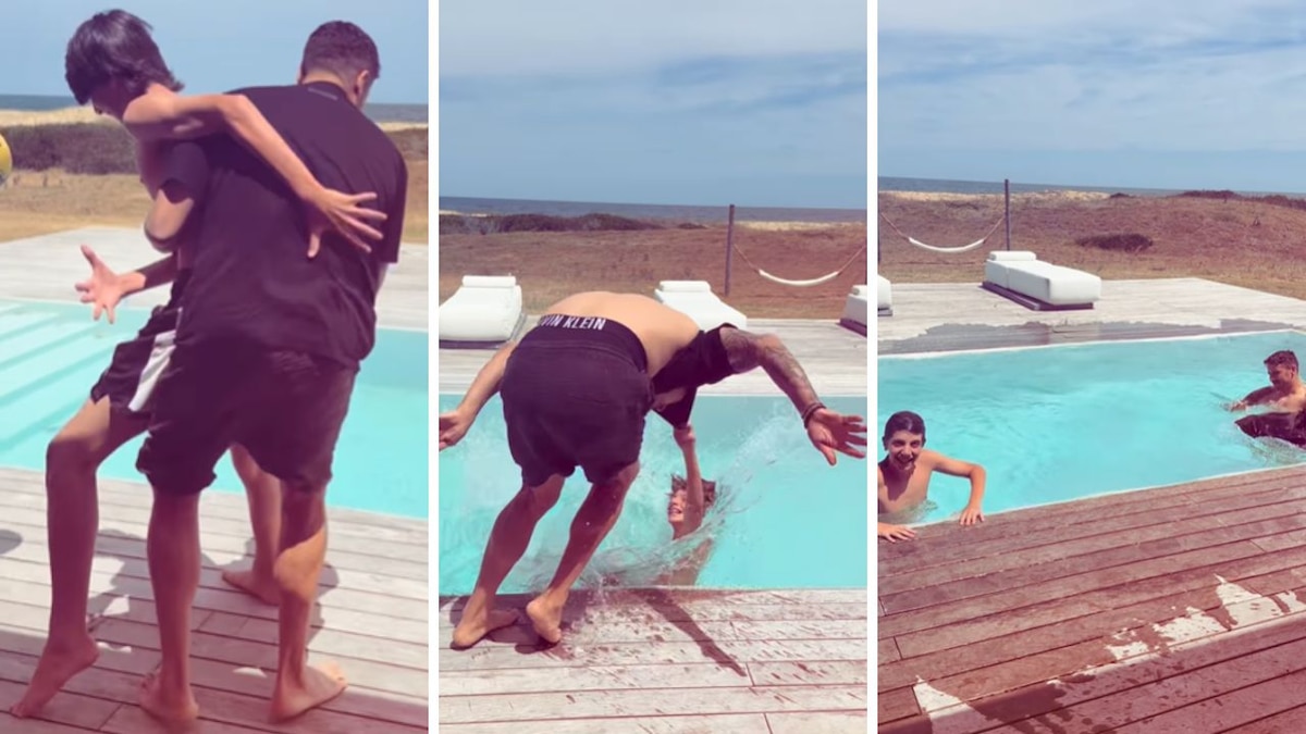 Wanda Nara junto a su familia en la pileta