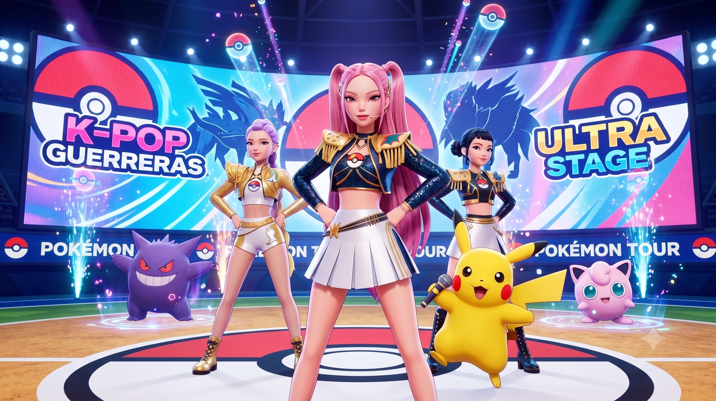 Así se ve una ilustración hecha con IA de las Guerreras K-pop en el universo de Pokémon. (Foto: Gemini)