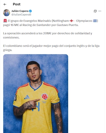 Post de Julián Capera sobre el futuro de Gustavo Puerta - crédito X
