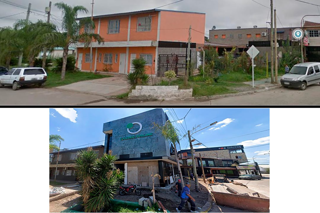 Imágenes de la evolución de edificaciones pertenecientes a la organización y con una estética asociada a la marca de las casas de apuestas