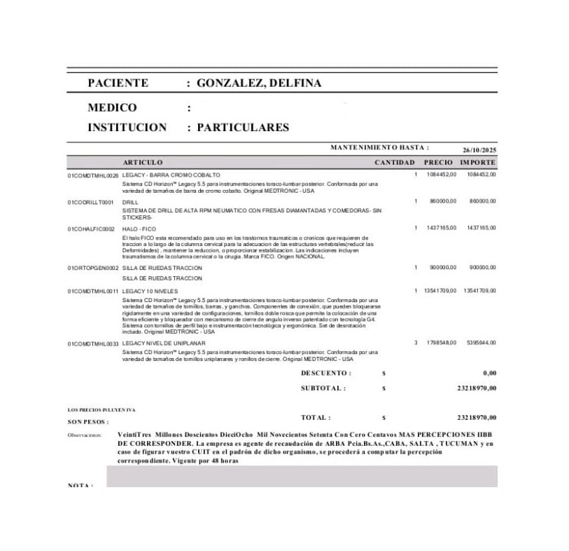 El presupuesto de todos los elementos que necesita Delfina: al 26 de octubre de 2025, ascendía a $23.218.970