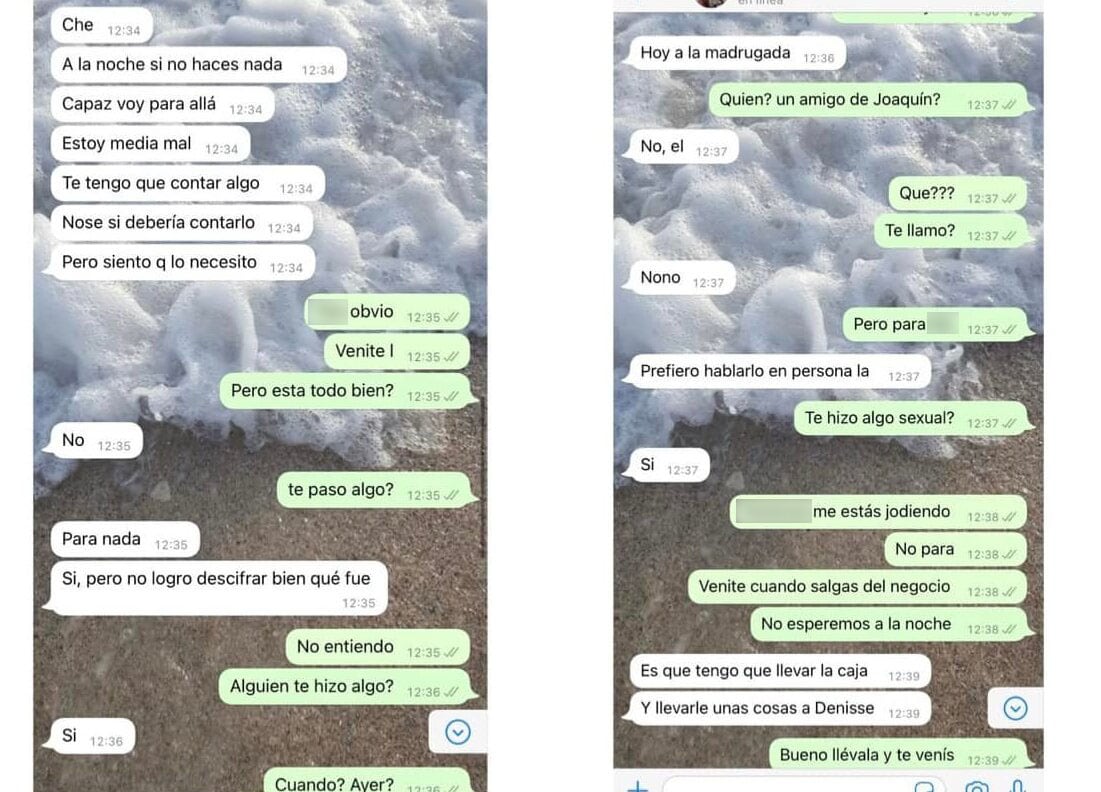 Los chats donde la denunciante le cuenta a una persona de su círculo lo ocurrido en diciembre de 2020