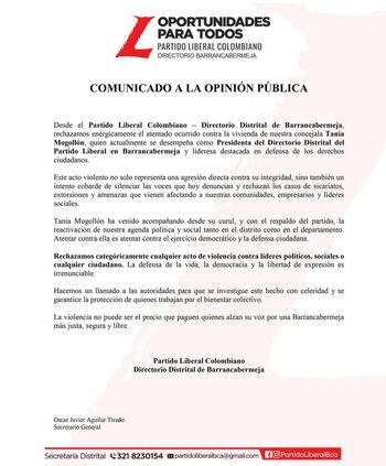 Comunicado del Partido Liberal sobre