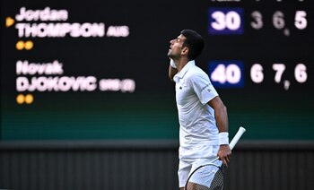 Novak Djokovic tuvo un cruce con el público de Wimbledon en su partido contra Jordan Thompson (REUTERS/Dylan Martinez)
