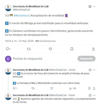 Afectaciones viales en la capital vallecaucana, según la Secretaría de Movilidad - crédito Secretaría de Movilidad