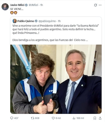 La captura de la publicación de Pablo Quirno en X