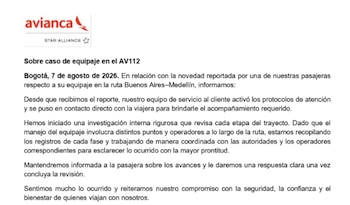 Avianca se pronunció sobre el caso de Daniela Rendón y el millonario robo que sufrió su equipaje durante un vuelo con la aerolínea - crédito Avianca