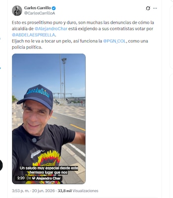 El exdirector de la Ungrd Carlos Carrillo señaló al alcalde de Barranquilla de incurrir en proselitismo - crédito @CarlosCarrilloA/X