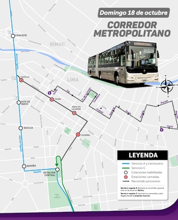 Metropolitano cerrará cuatro estaciones por la procesión del Señor de los Milagros en el Centro de Lima - Créditos: ATU.