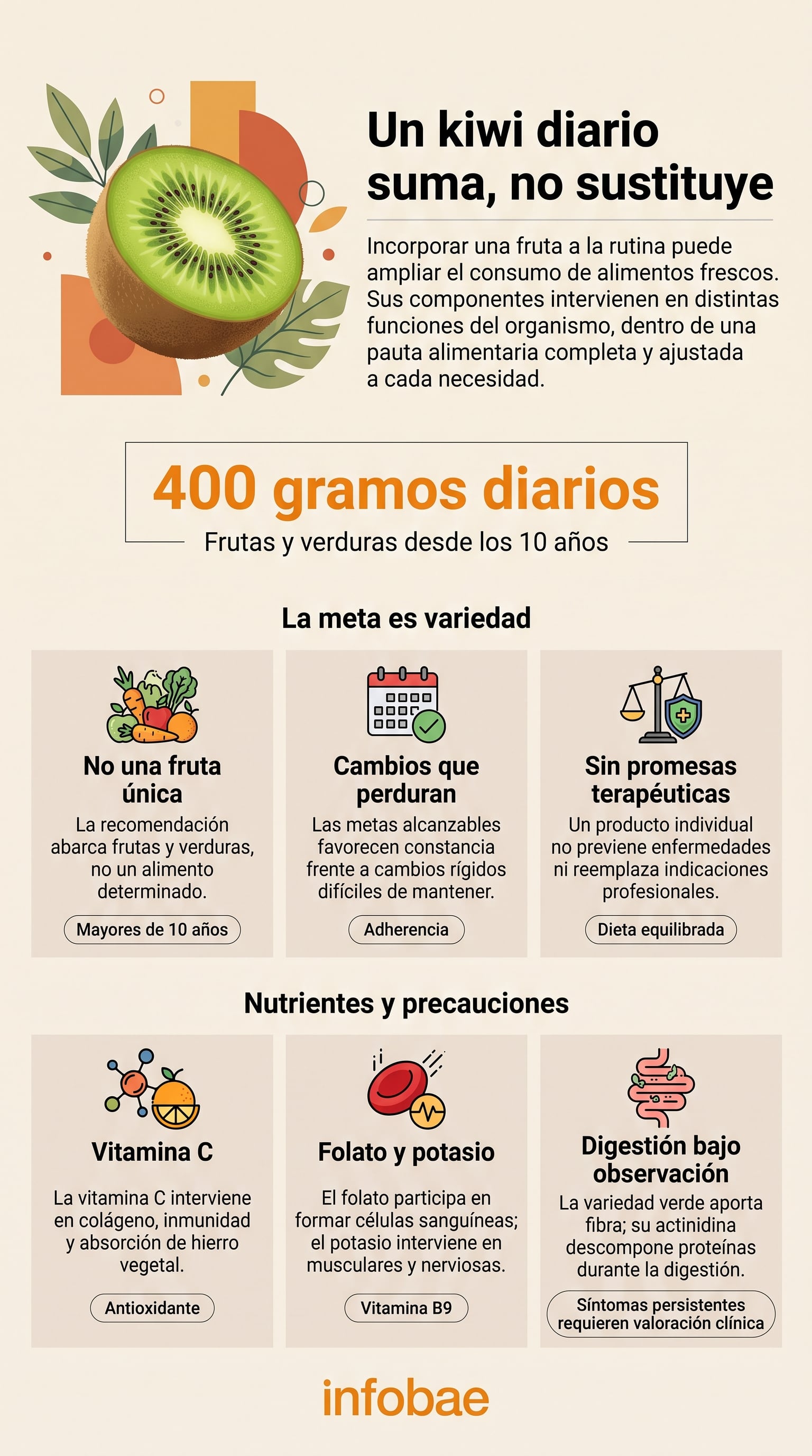La Organización Mundial de la Salud recomienda consumir al menos 400 gramos diarios de frutas y verduras. (Imagen Ilustrativa Infobae)