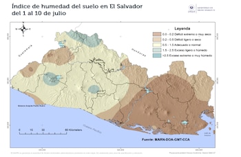 El informe señala que la falta de lluvias genera déficit de humedad en los suelos, con niveles de escasez de ligeros a extremos en varios departamentos del país, según el Índice de Humedad Disponible en el Suelo. (Cortesía: Ministerio de Medio Ambiente)