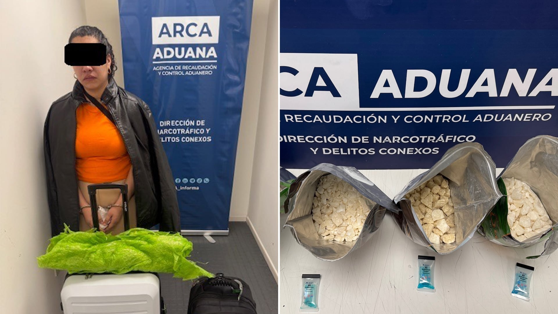 La droga incautada estaba escondida en envases plásticos de alimentos