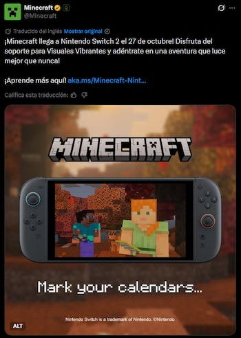 Minecraft llegará de manera oficial a Nintendo Switch 2 en octubre de 2026.