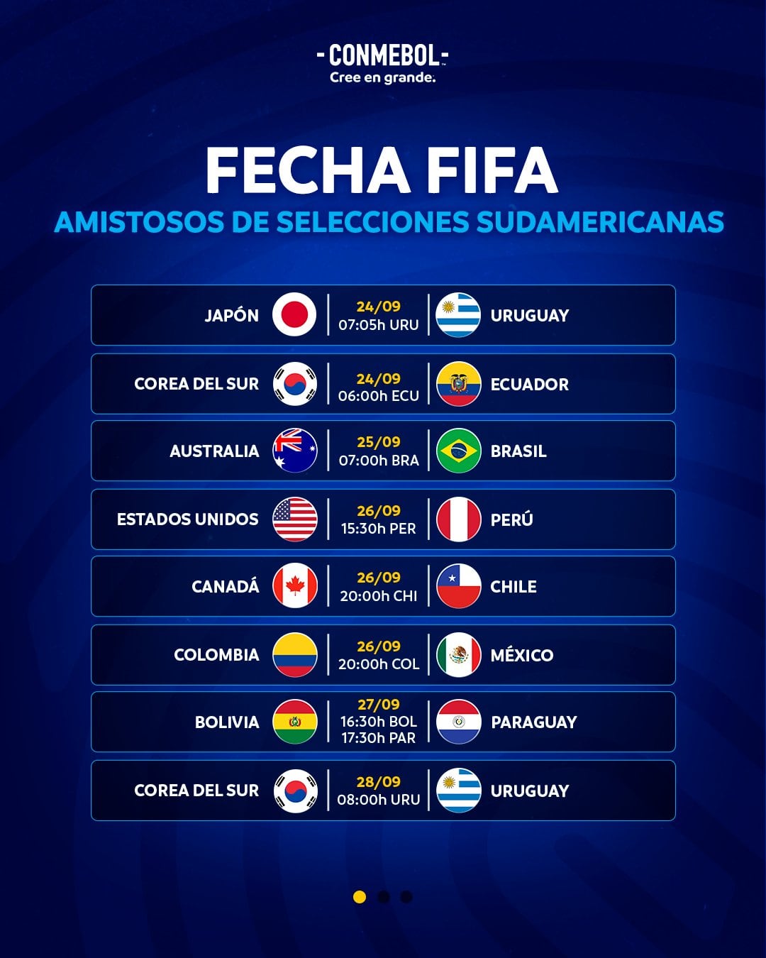 Programación de la primera jornada de la fecha FIFA