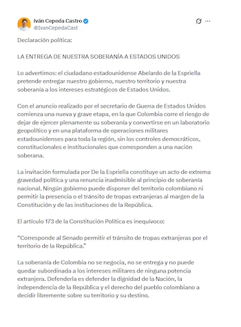 Iván Cepeda arremetió contra Abelardo de la Espriella tras declaraciones de secretario de Guerra de EE. UU.
