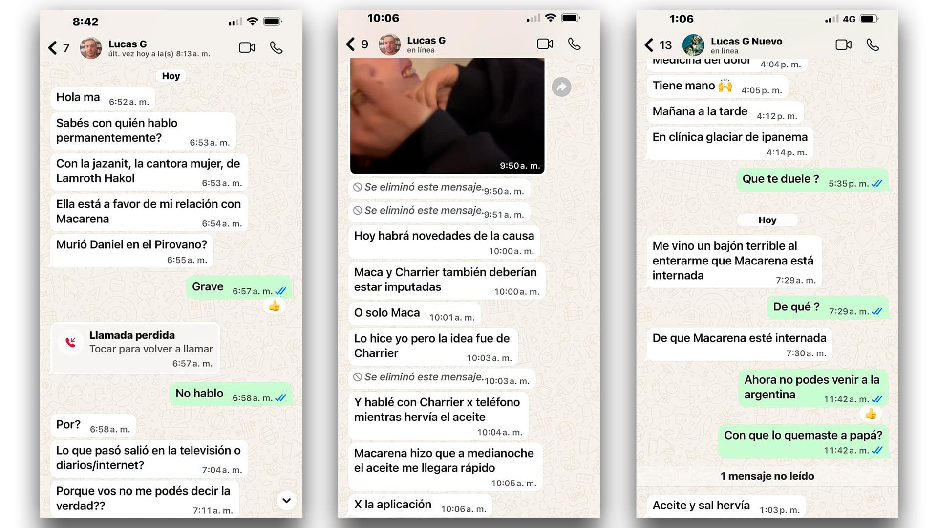 Los chats de Lucas con su mamá y su hermana