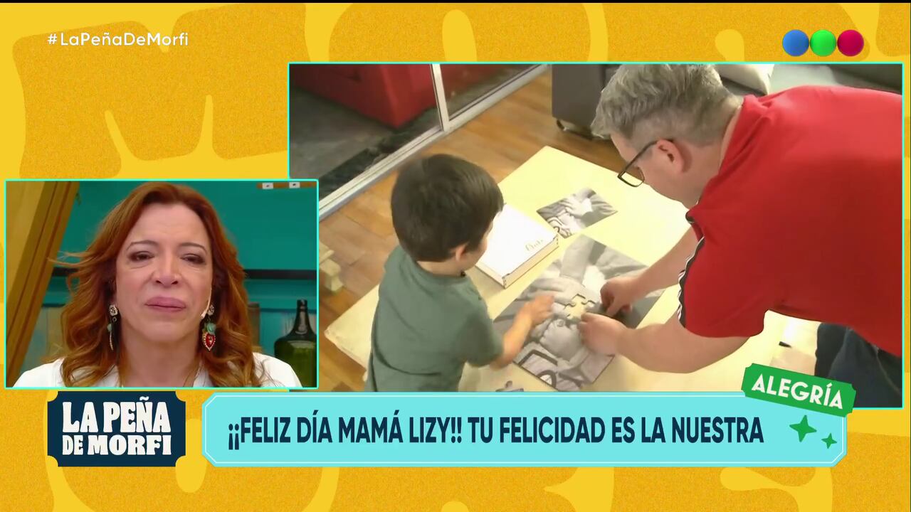 La emoción de Lizy Tagliani al ver a su hijo y a su marido en el Día de la Madre (La Peña de Morfi, Telefe)