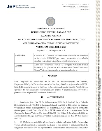 Advertencia - JEP - Pablo Catatumbo