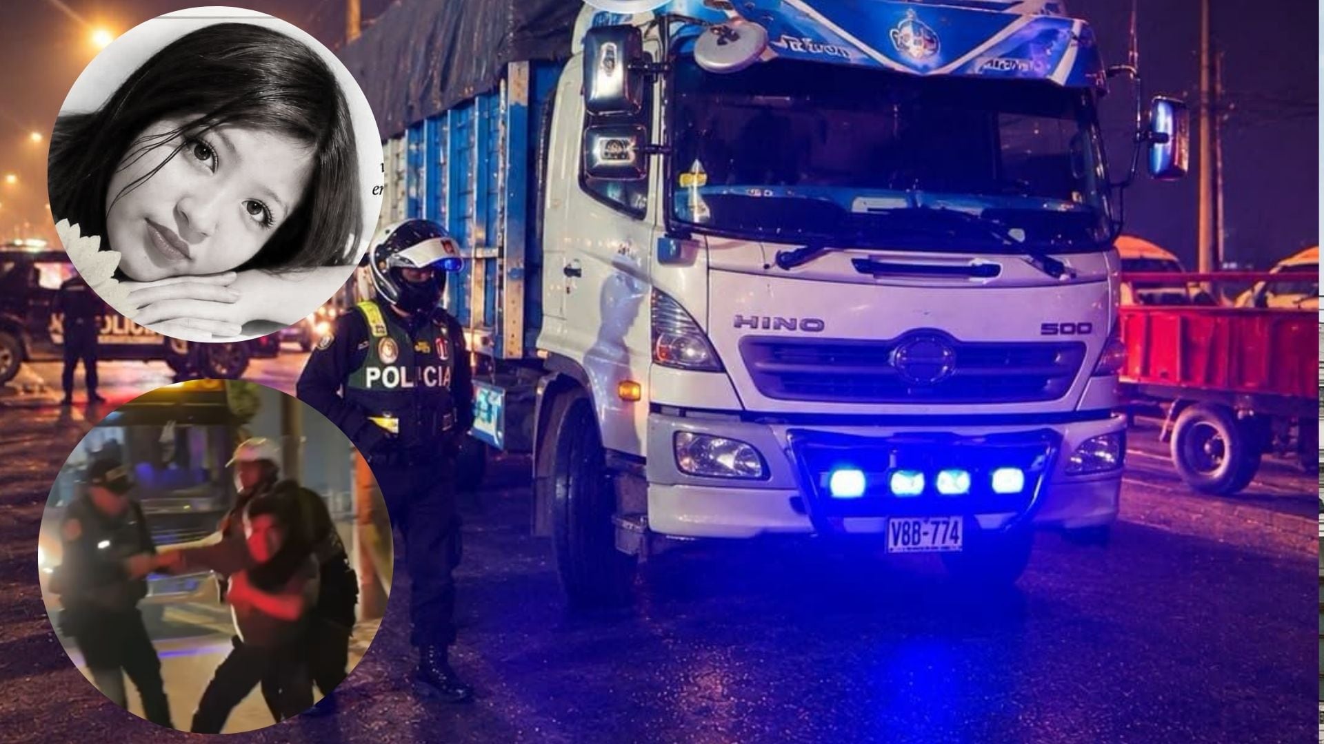 Agentes de la Policía Nacional custodian un camión involucrado en un accidente de tránsito registrado en la Carretera Central, en el distrito de Ate. (Infobae Perú)