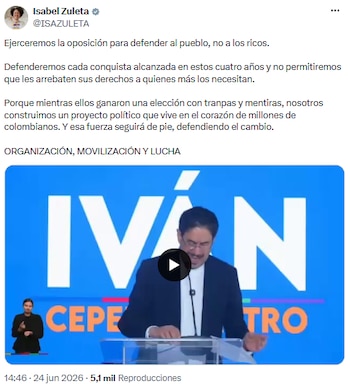 Isabel Zuleta prometió una oposición firme en defensa de los derechos sociales - crédito @ISAZULETA/X