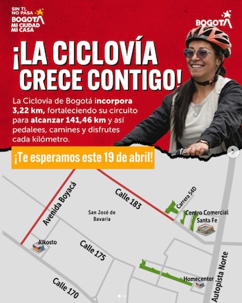 La Ciclovía de Bogotá suma un nuevo tramo y extiende su red a 141,46 kilómetros, fortaleciendo la movilidad sostenible y recreativa de la ciudad. - crédito Idrd