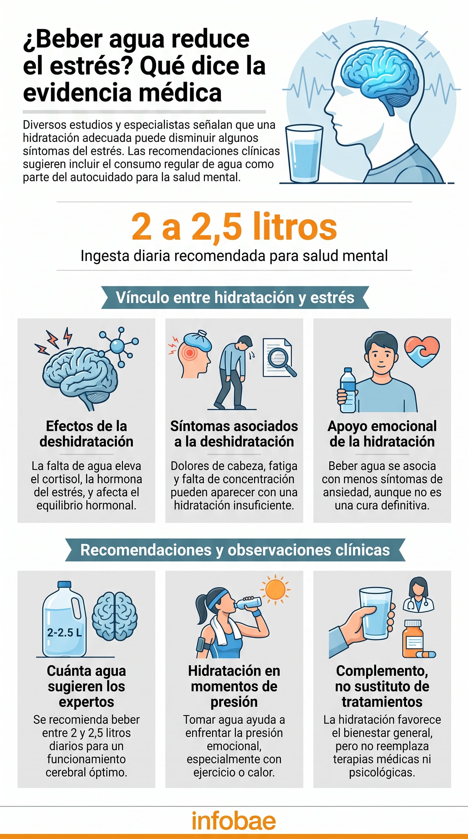 Beber agua ganó interés entre investigadores y médicos como posible apoyo para reducir el estrés - (Imagen Ilustrativa Infobae)