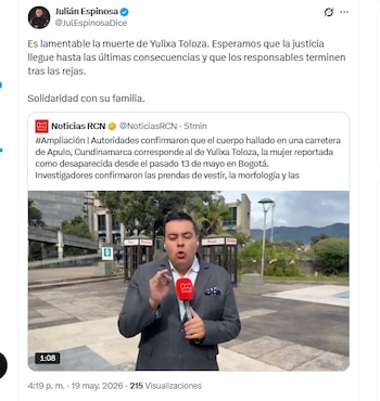 El concejal de Bogotá Julián Espinosa lamentó la muerte de Yulixa Toloza - crédito @JulEspinosaDice/X