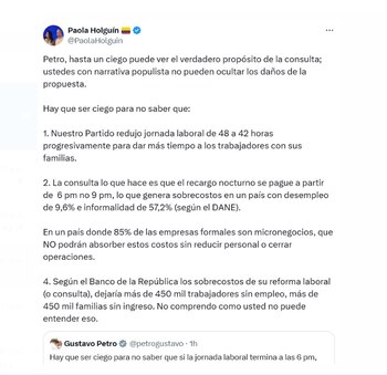 La senadora Paola Holguín mostró